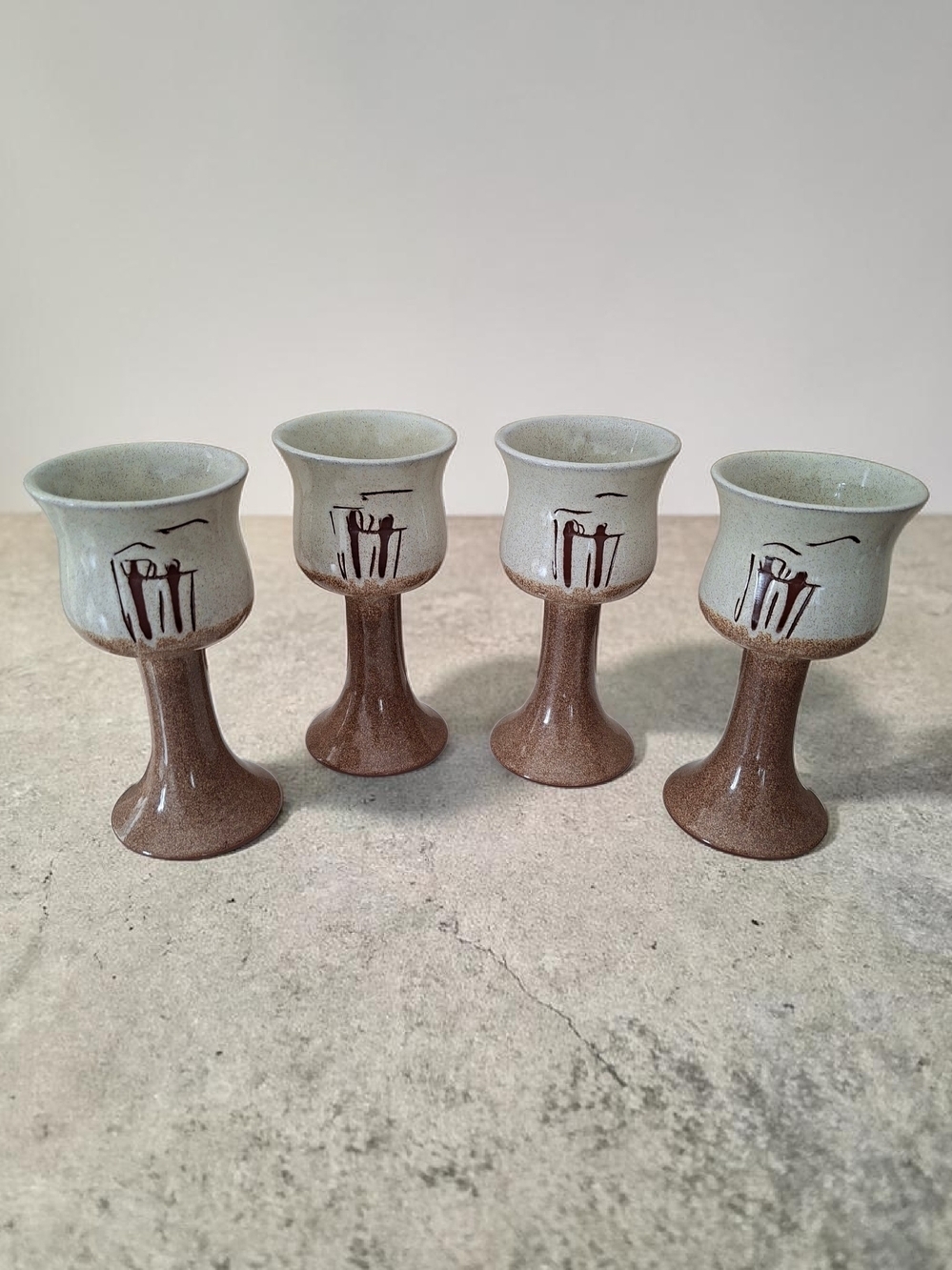 Set of 4 handmade stoneware wine glasses, Ceramic cups, signed - Goblets Ceramic
